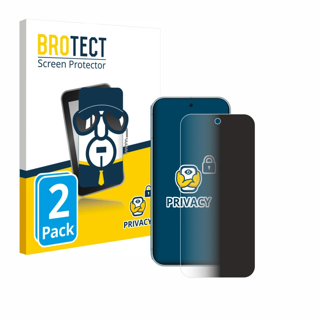 Front side of a product packaging with the brand logo BROTECT. Next to it is the device Google Pixel 9 Pro shown with the corr