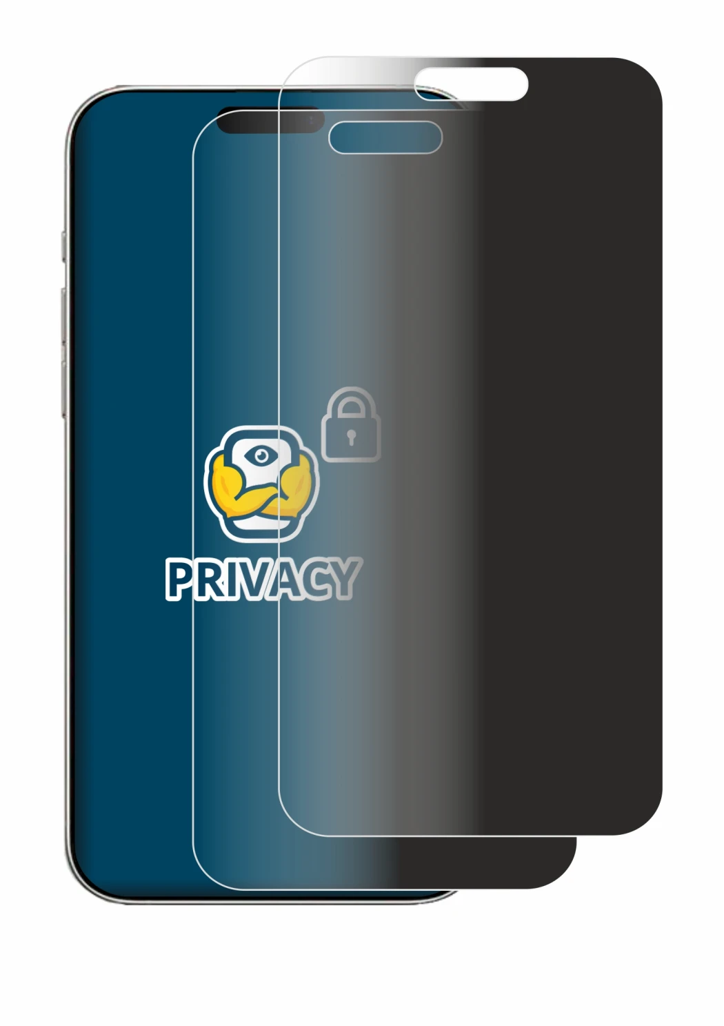 Image of the device Apple iPhone 16 Pro with a wide variety of screen protectors.