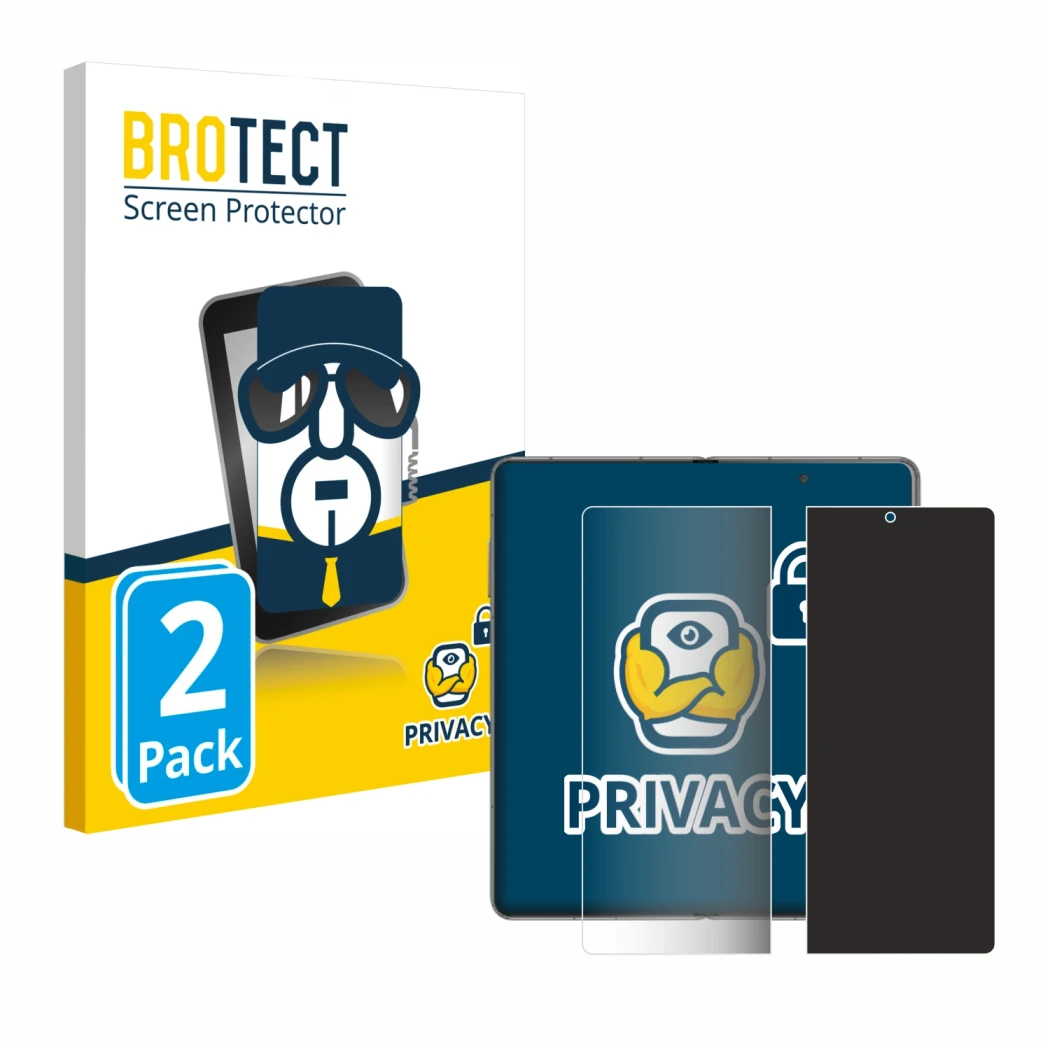 Front side of a product packaging with the brand logo BROTECT. Next to it is the device Honor Magic V3 (inneres Display) shown