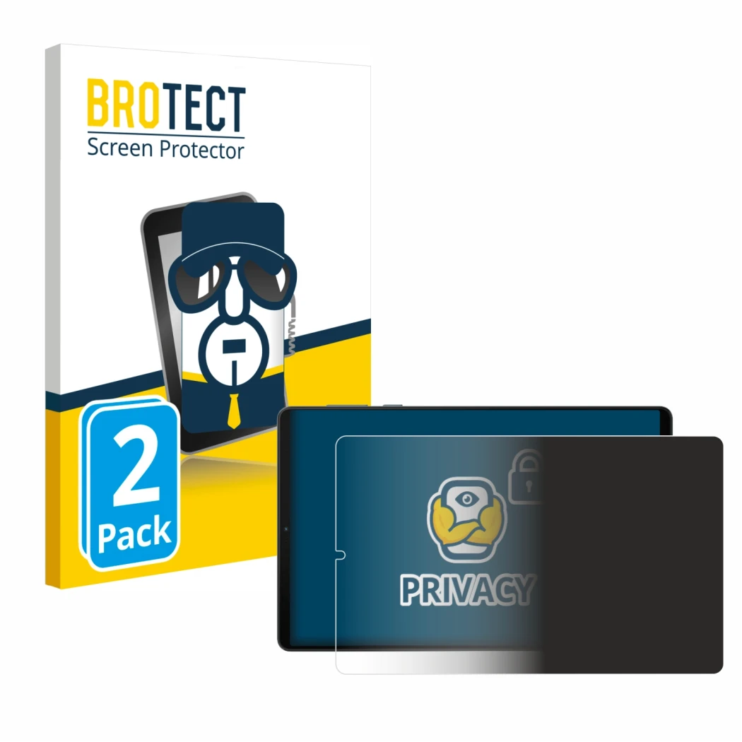 Front side of a product packaging with the brand logo BROTECT. Next to it is the device Lenovo Legion Y700 (2024) shown with t