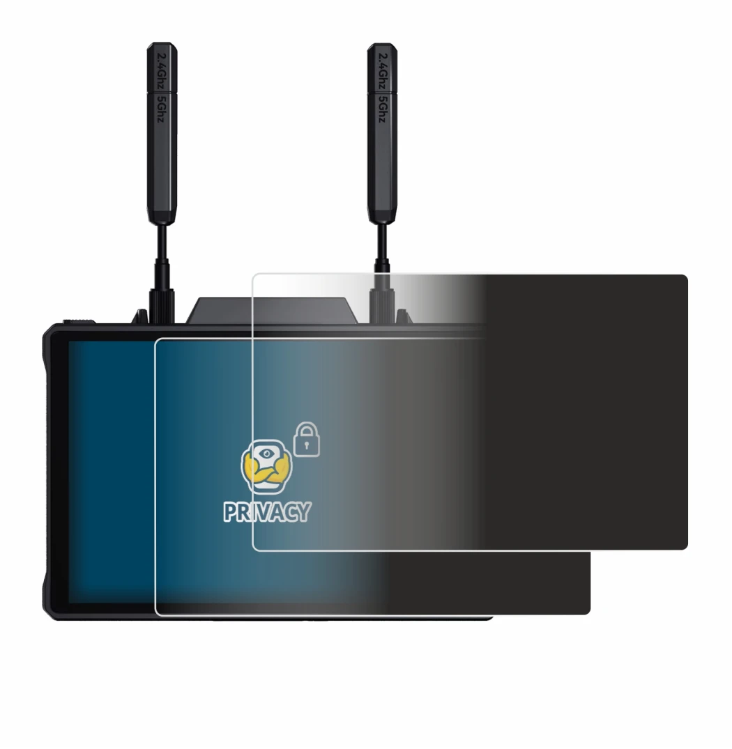 Image of the device Hollyland Pyro 7 with a wide variety of screen protectors.