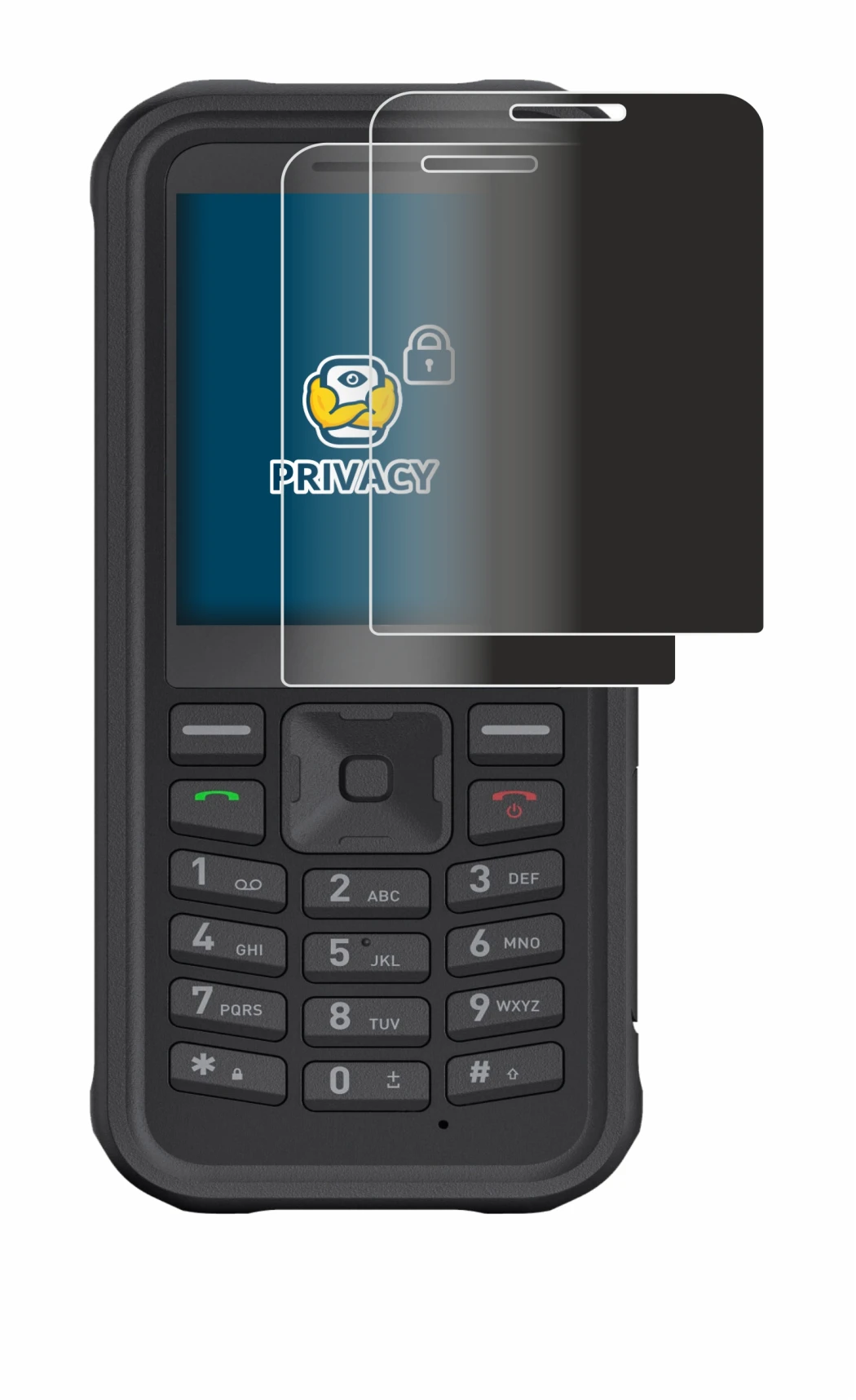 Image of the device Sonim XP100 with a wide variety of screen protectors.