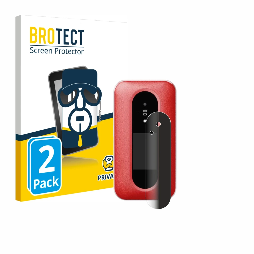 Front side of a product packaging with the brand logo BROTECT. Next to it is the device Doro Leva L30 (Outer display) shown wi