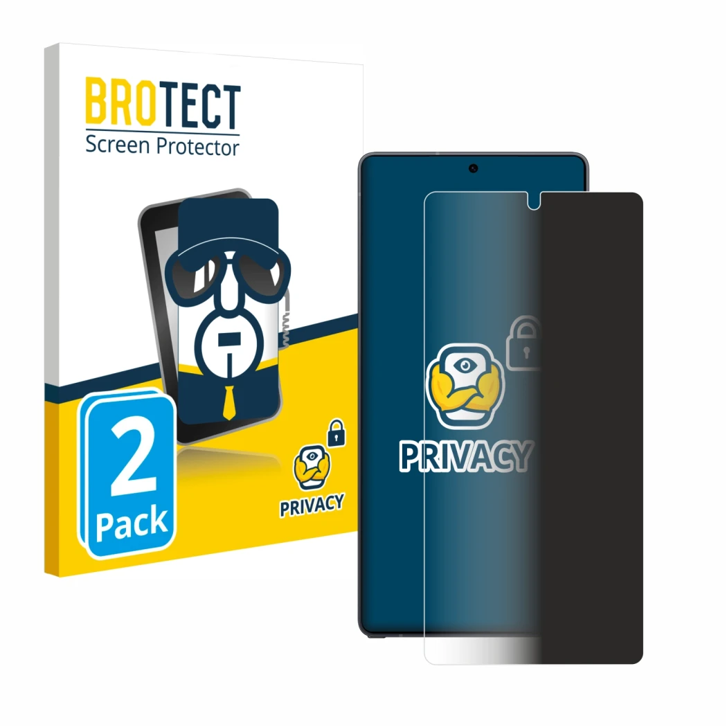 Front side of a product packaging with the brand logo BROTECT. Next to it is the device Samsung Galaxy S25 Ultra shown with th