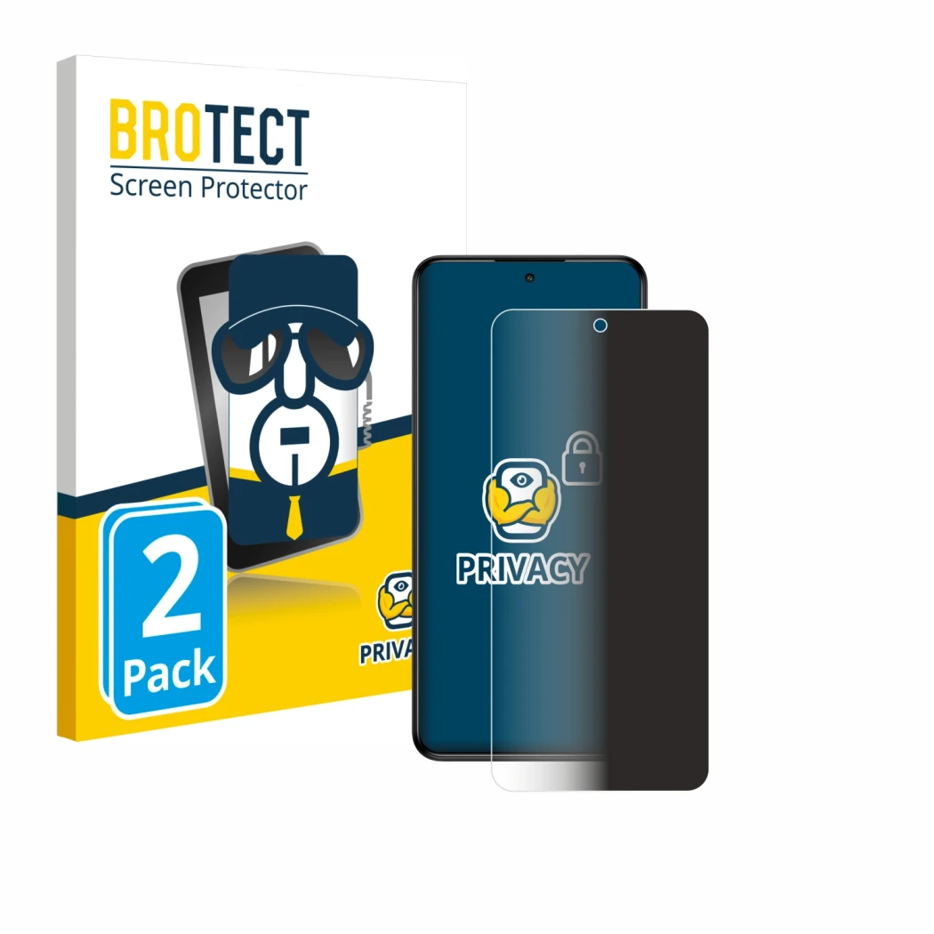 Front side of a product packaging with the brand logo BROTECT. Next to it is the device myPhone N23 Plus shown with the corres