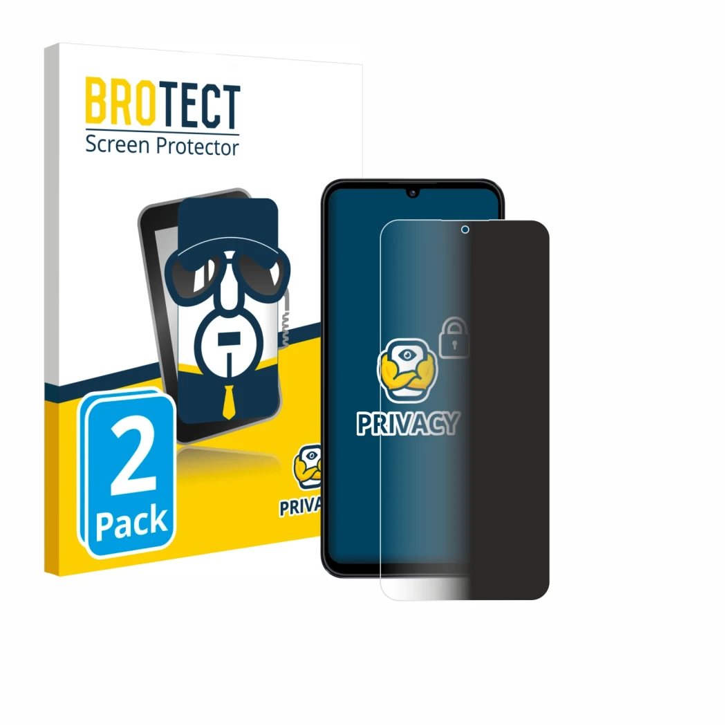 Front side of a product packaging with the brand logo BROTECT. Next to it is the device ZTE Blade A55 shown with the correspon