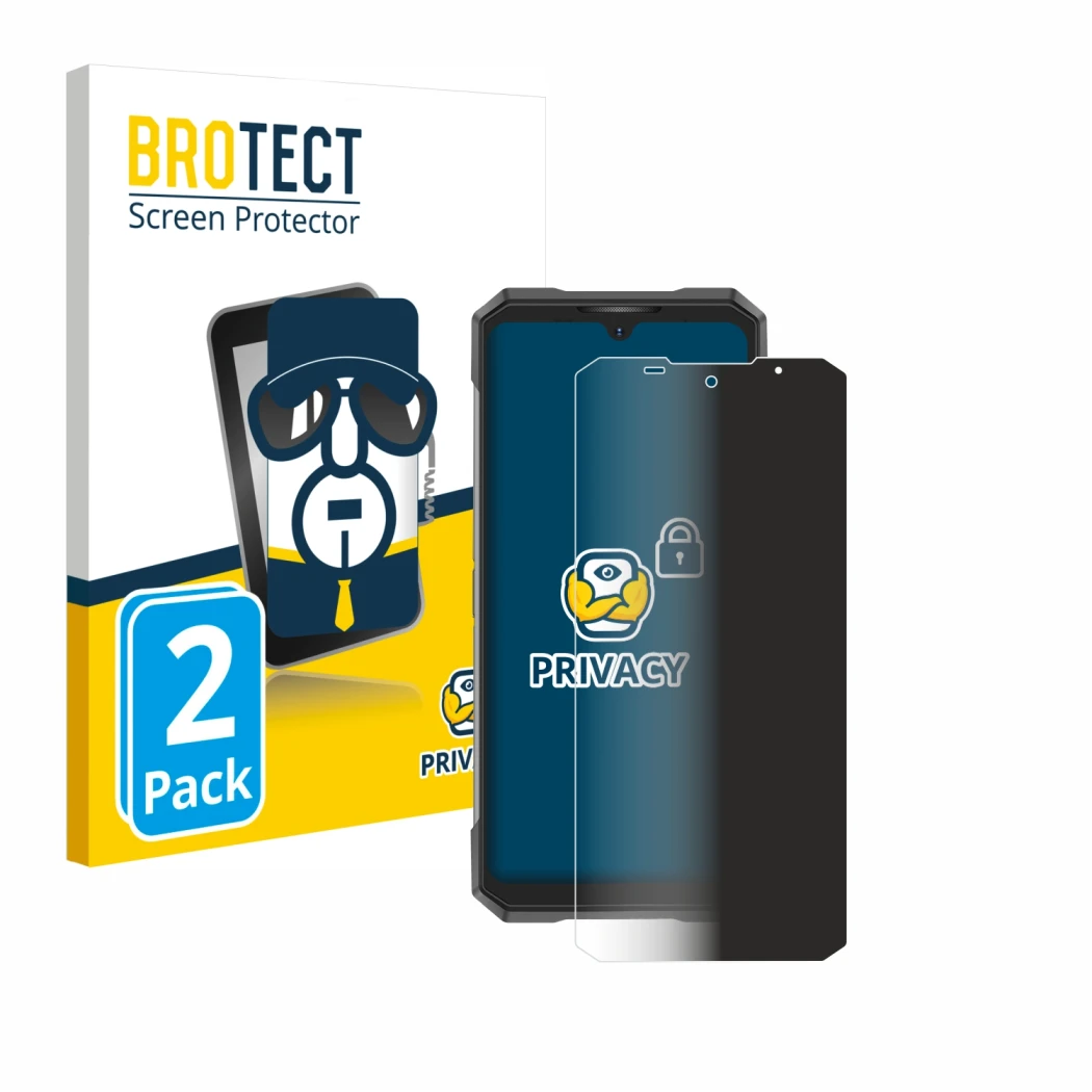 Front side of a product packaging with the brand logo BROTECT. Next to it is the device Doogee S200X shown with the correspond