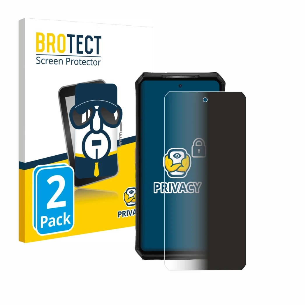 Front side of a product packaging with the brand logo BROTECT. Next to it is the device Ulefone Armor 28 Ultra Thermal shown w