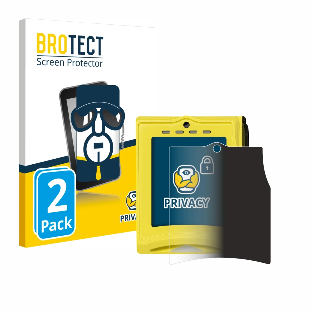 Front side of a product packaging with the brand logo BROTECT. Next to it is the device Nayax VPOS TOUCH shown with the corres