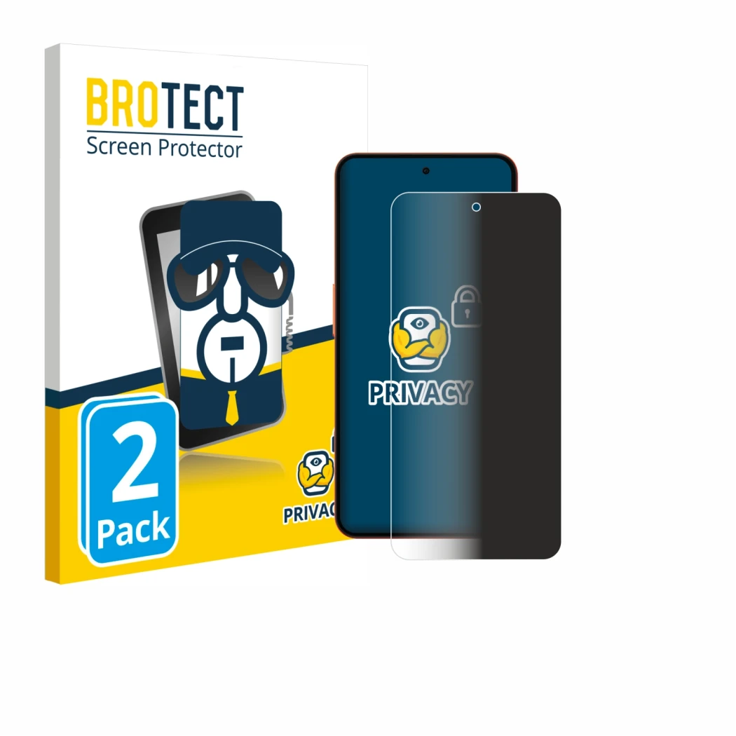 Front side of a product packaging with the brand logo BROTECT. Next to it is the device Nothing CMF Phone 2 Pro shown with the