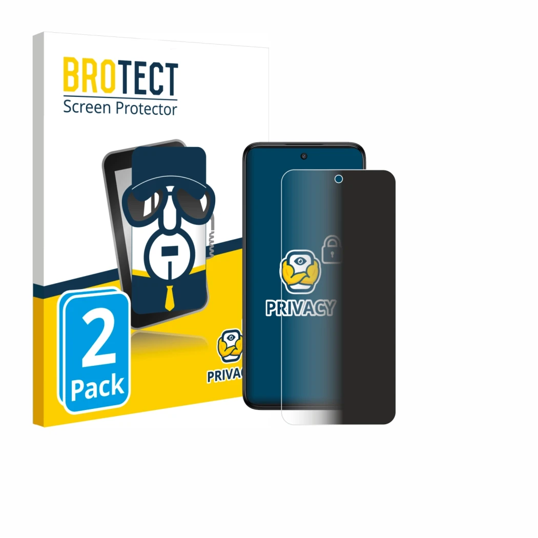 Front side of a product packaging with the brand logo BROTECT. Next to it is the device TCL SE NxtPaper 5G shown with the corr