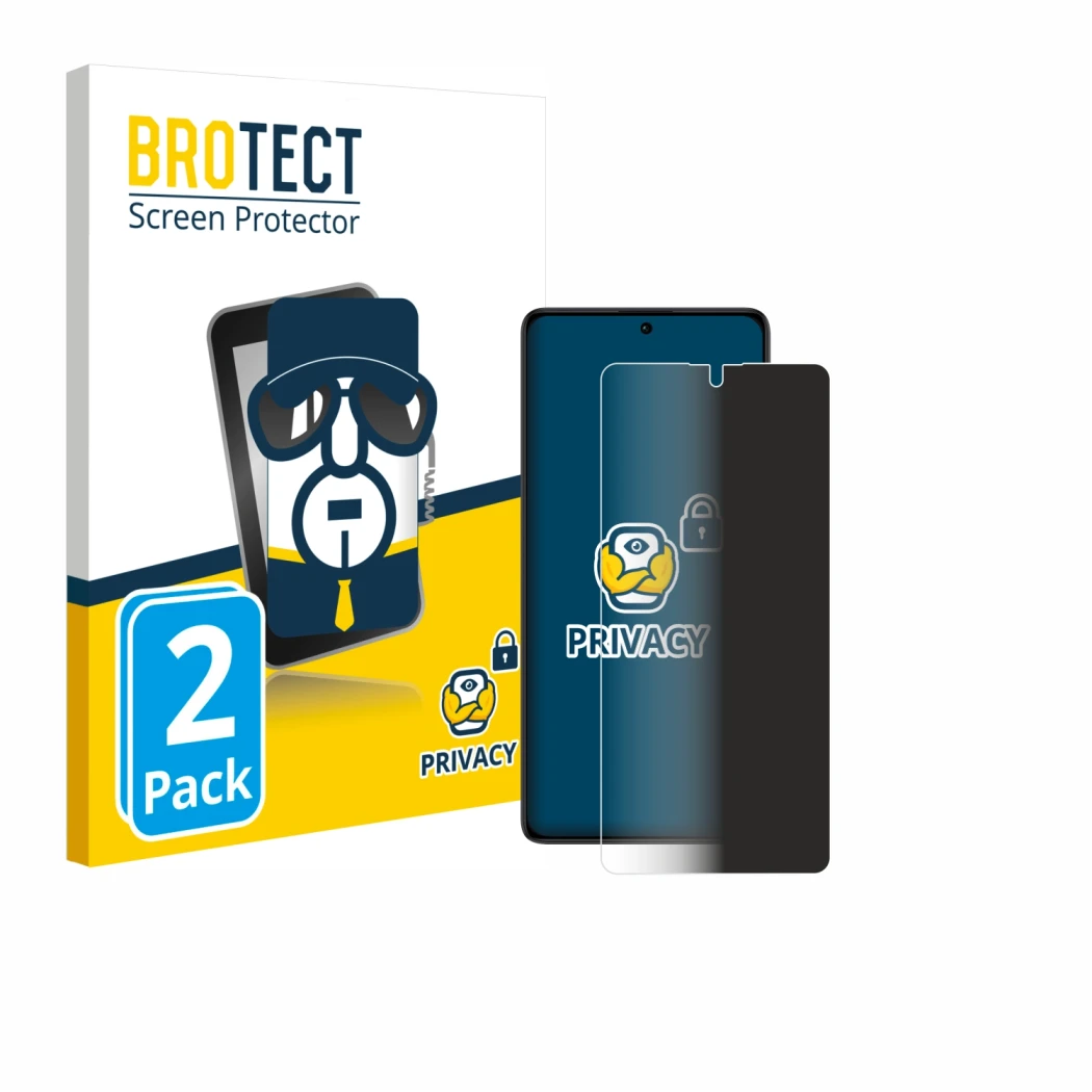 Front side of a product packaging with the brand logo BROTECT. Next to it is the device Xiaomi Poco M6 Pro 4G shown with the c