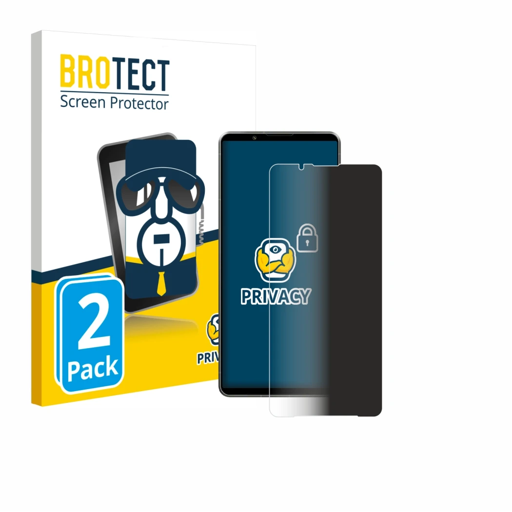 Front side of a product packaging with the brand logo BROTECT. Next to it is the device Sony Xperia 1 VII shown with the corre