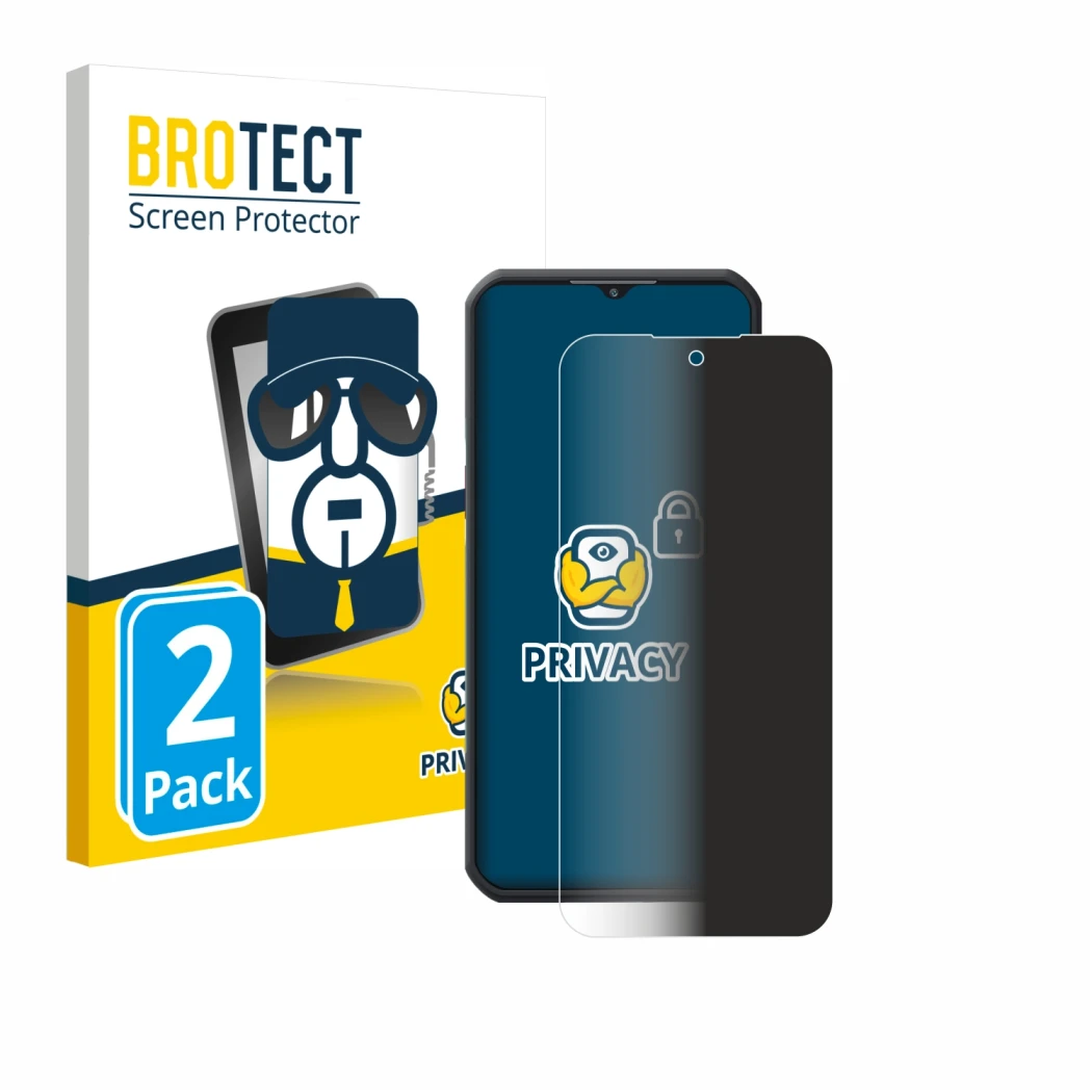 Front side of a product packaging with the brand logo BROTECT. Next to it is the device Oukitel WP55 Pro shown with the corres
