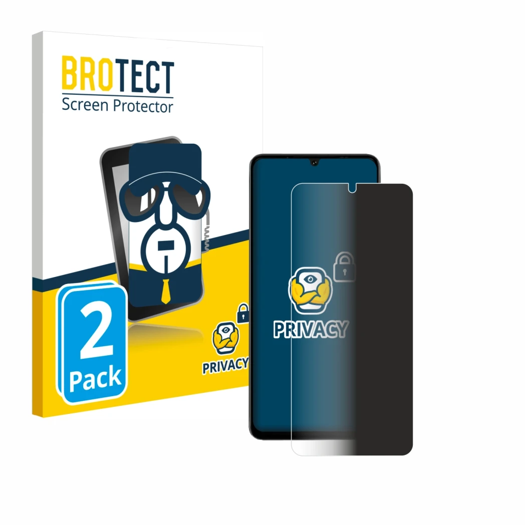 Front side of a product packaging with the brand logo BROTECT. Next to it is the device Doogee Note 59 Pro Plus shown with the
