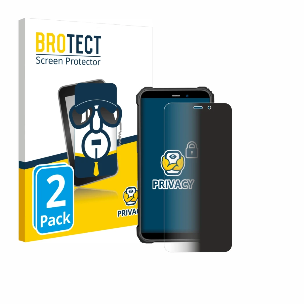 Front side of a product packaging with the brand logo BROTECT. Next to it is the device Oukitel WP32 Pro shown with the corres
