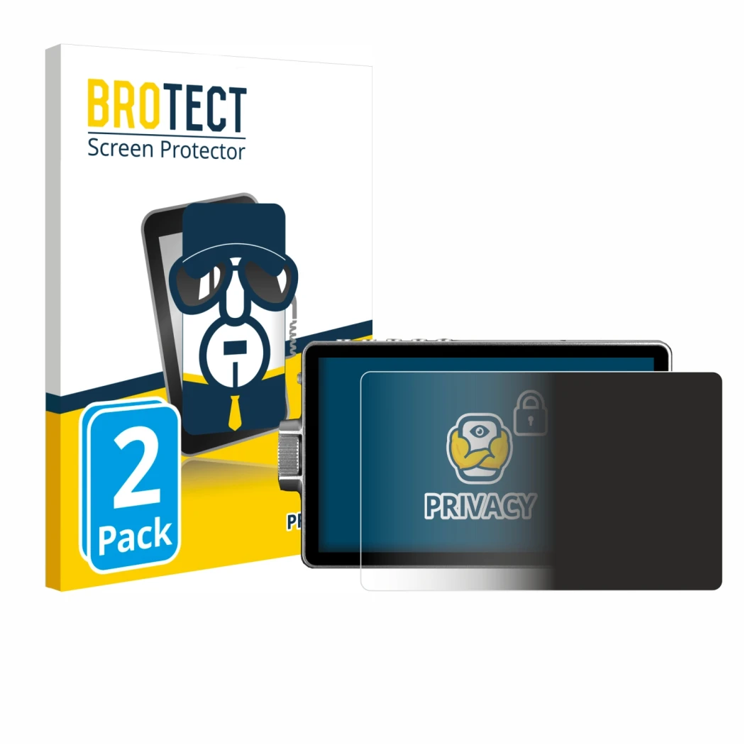 Front side of a product packaging with the brand logo BROTECT. Next to it is the device Viltrox DC-A1 2800 shown with the corr