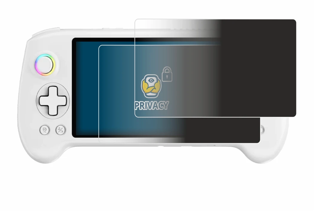 Image of the device Anbernic RG557 with a wide variety of screen protectors.