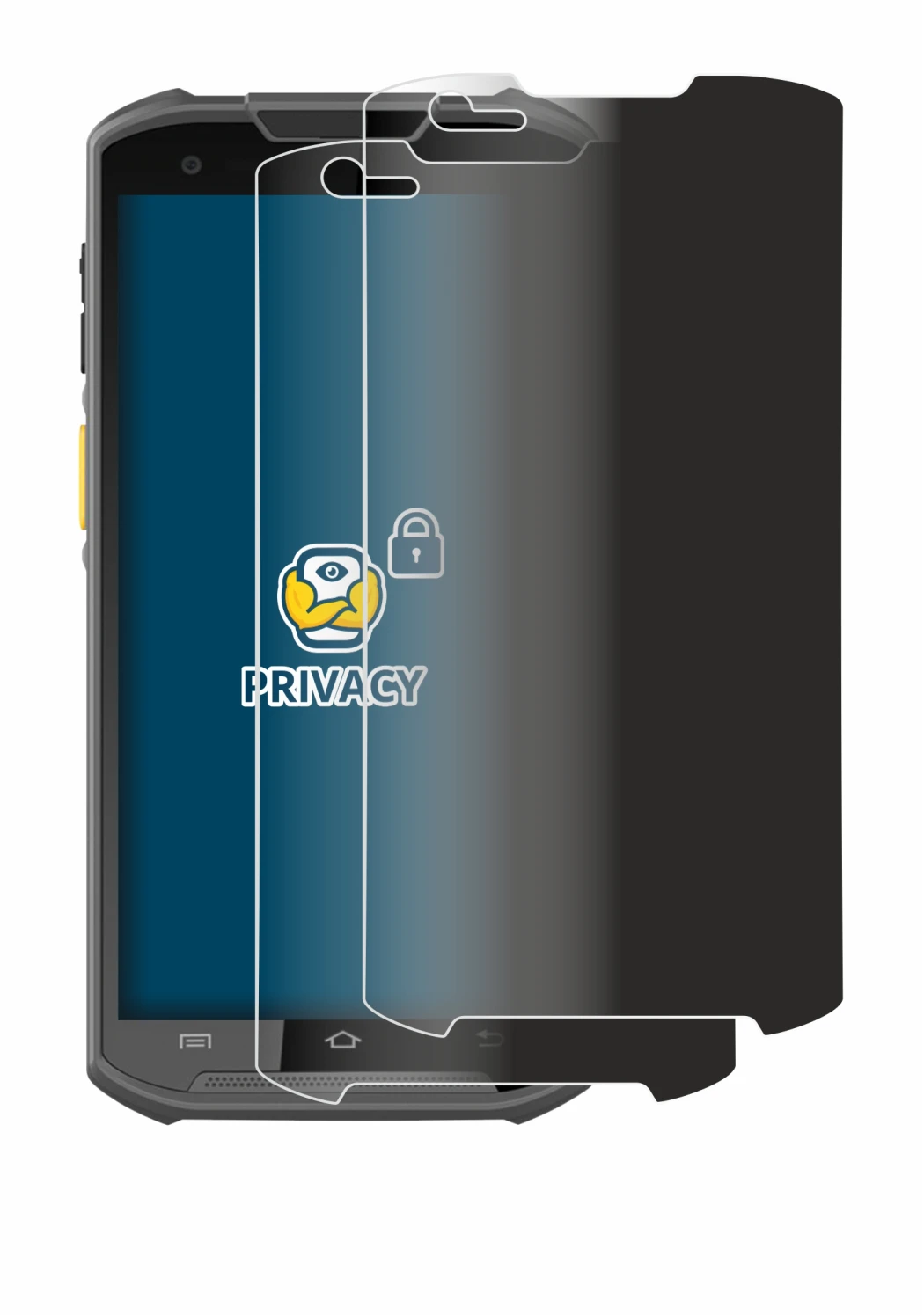Image of the device Newland MT93 with a wide variety of screen protectors.