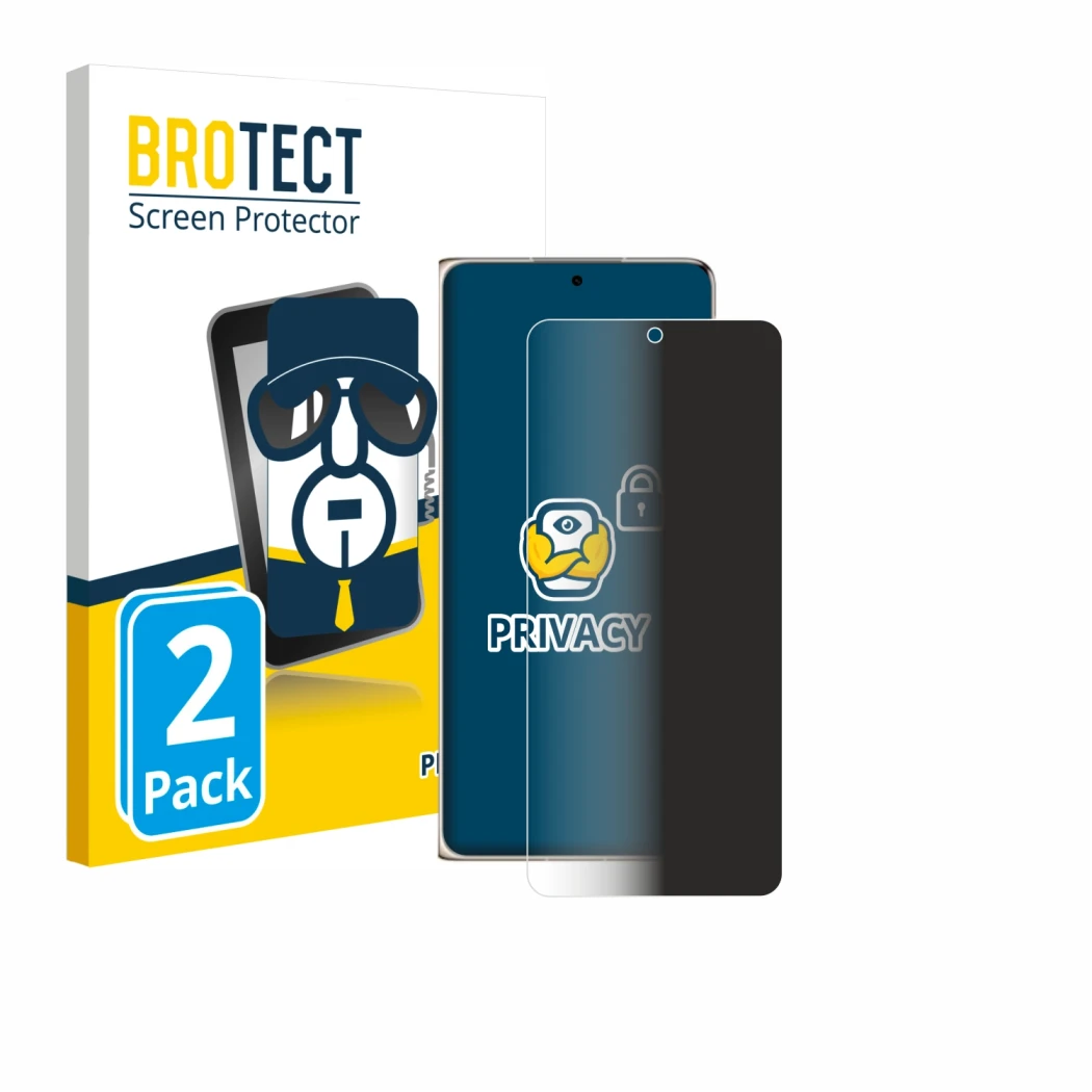 Front side of a product packaging with the brand logo BROTECT. Next to it is the device Huawei Mate X7 shown with the correspo