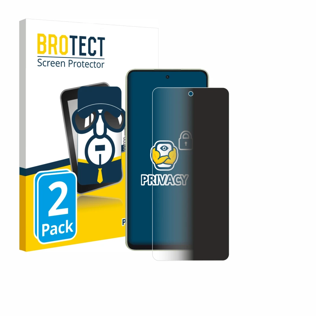 Front side of a product packaging with the brand logo BROTECT. Next to it is the device Oppo A5 Energy shown with the correspo