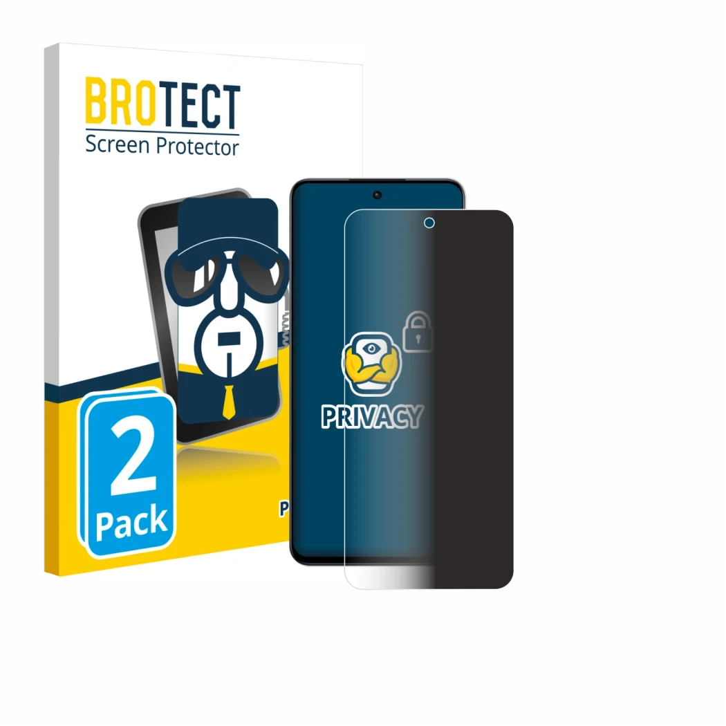 Front side of a product packaging with the brand logo BROTECT. Next to it is the device realme P3x shown with the correspondin