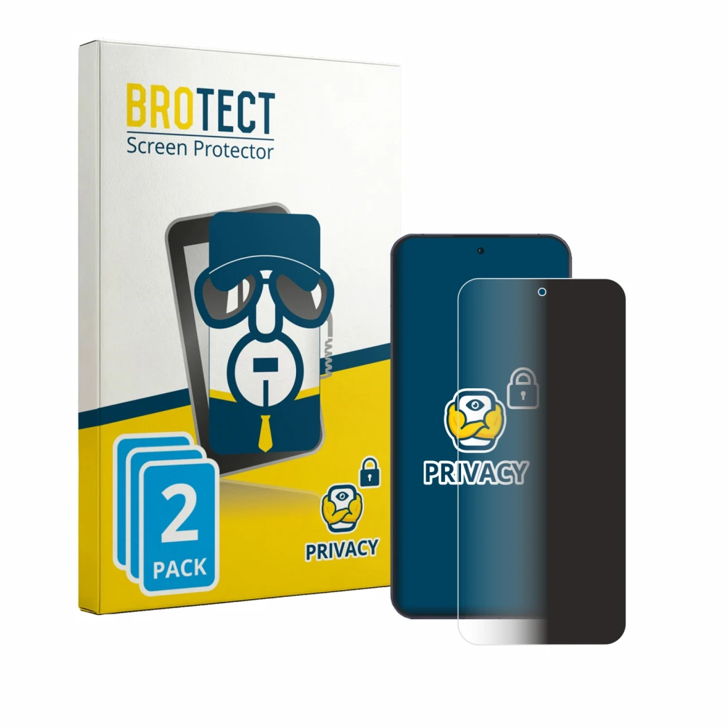 Front side of a product packaging with the brand logo BROTECT. Next to it is the device Oppo Reno 13 shown with the correspond