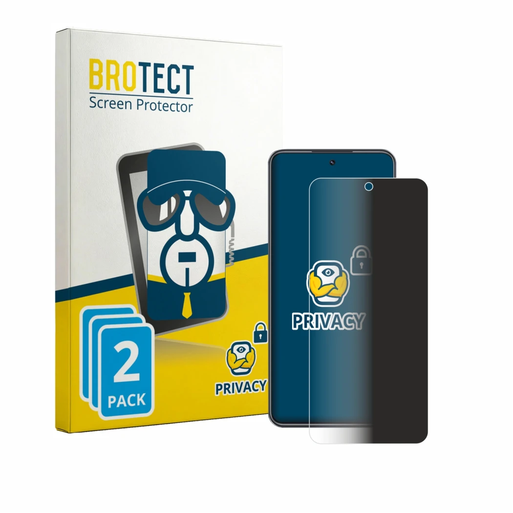 Front side of a product packaging with the brand logo BROTECT. Next to it is the device Realme C73 shown with the correspondin