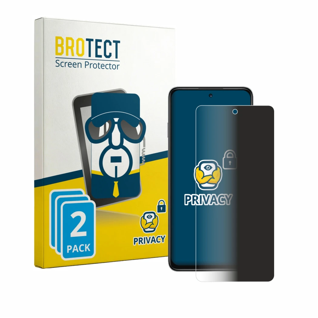 Front side of a product packaging with the brand logo BROTECT. Next to it is the device Huawei Enjoy 90 Plus shown with the co