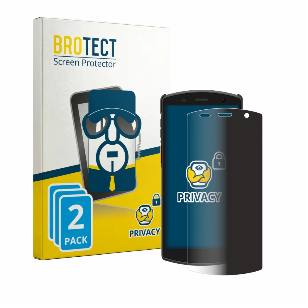 Front side of a product packaging with the brand logo BROTECT. Next to it is the device Urovo CT58S shown with the correspondi