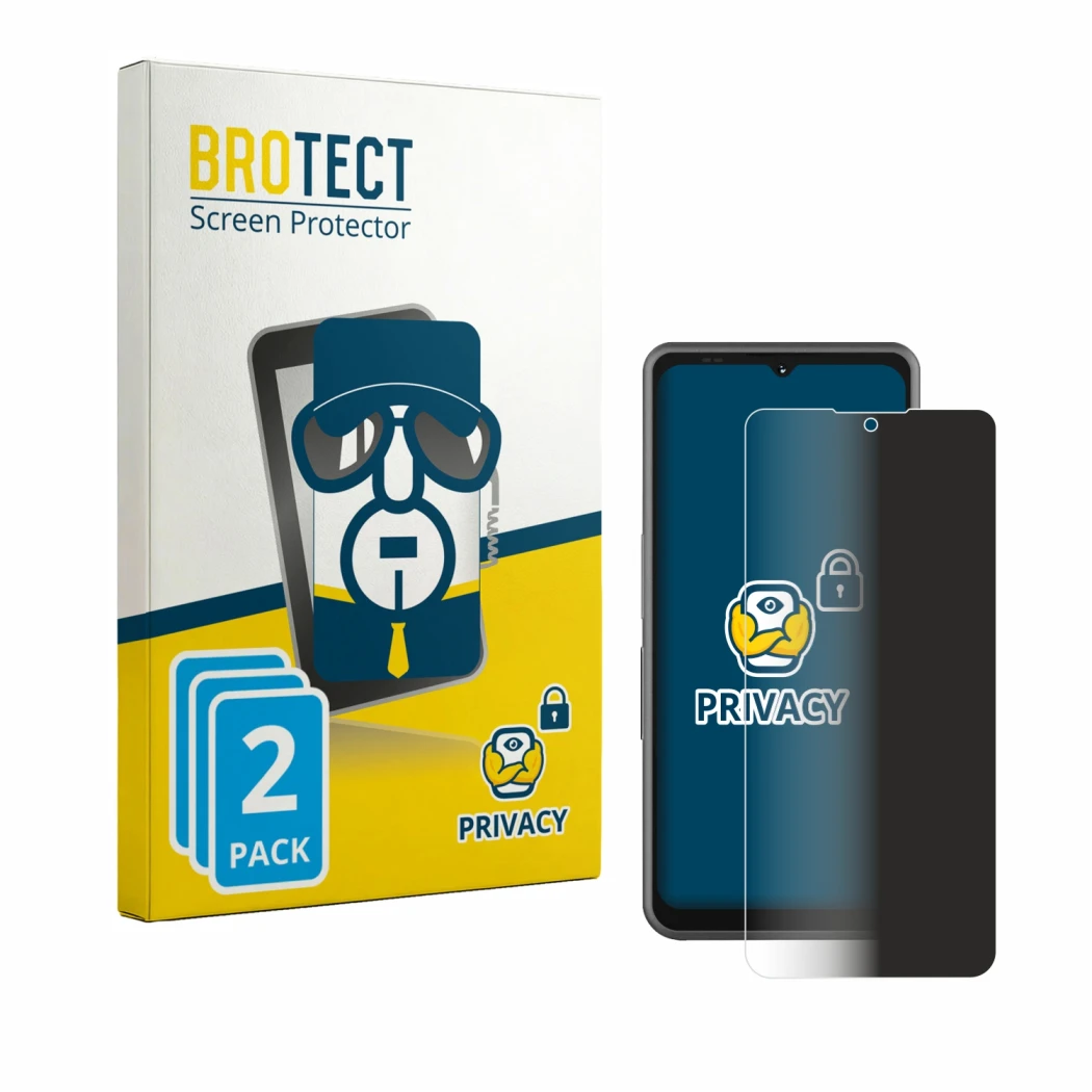 Front side of a product packaging with the brand logo BROTECT. Next to it is the device Sonim XP Pro E shown with the correspo