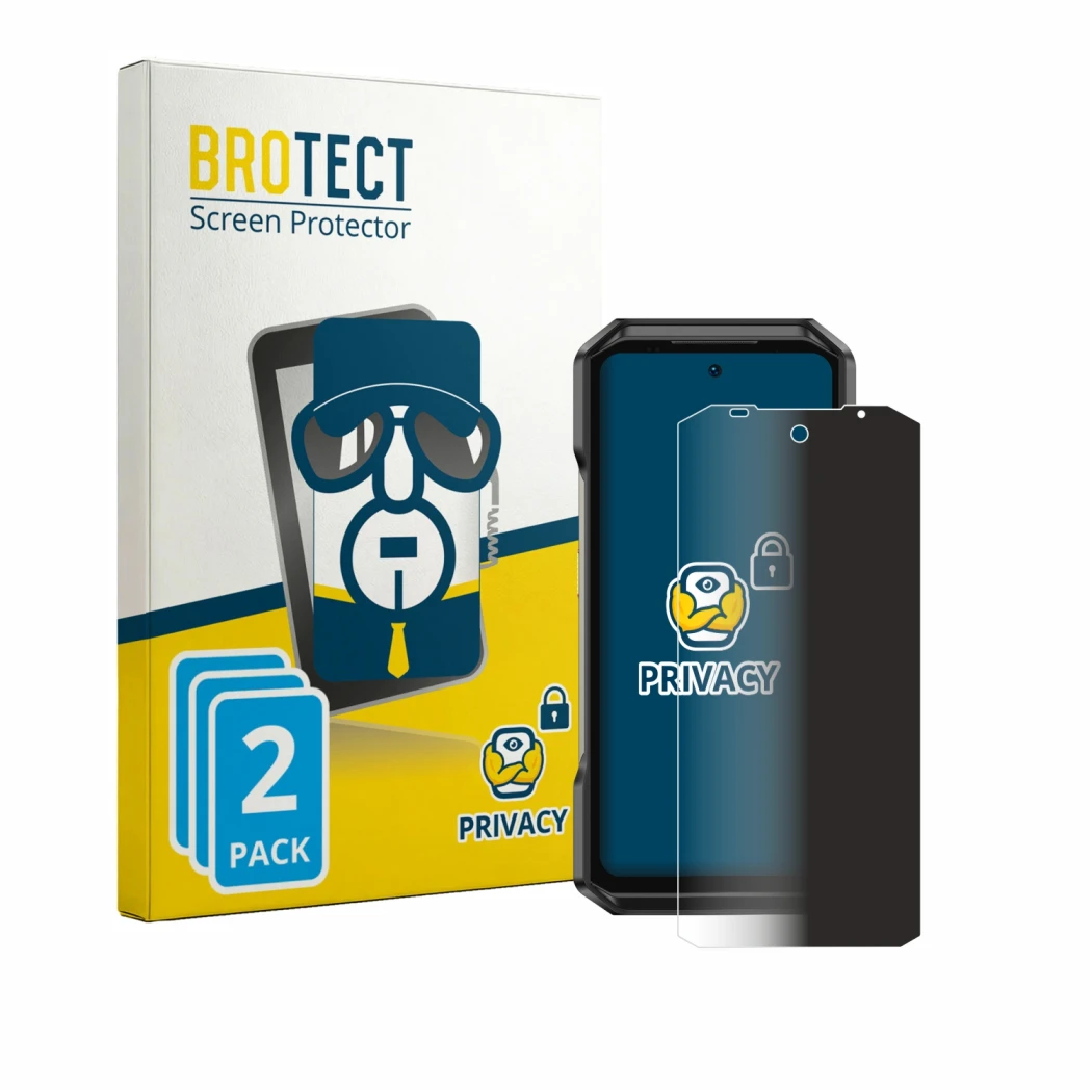 Front side of a product packaging with the brand logo BROTECT. Next to it is the device Ulefone Armor 27T Pro Plus shown with 
