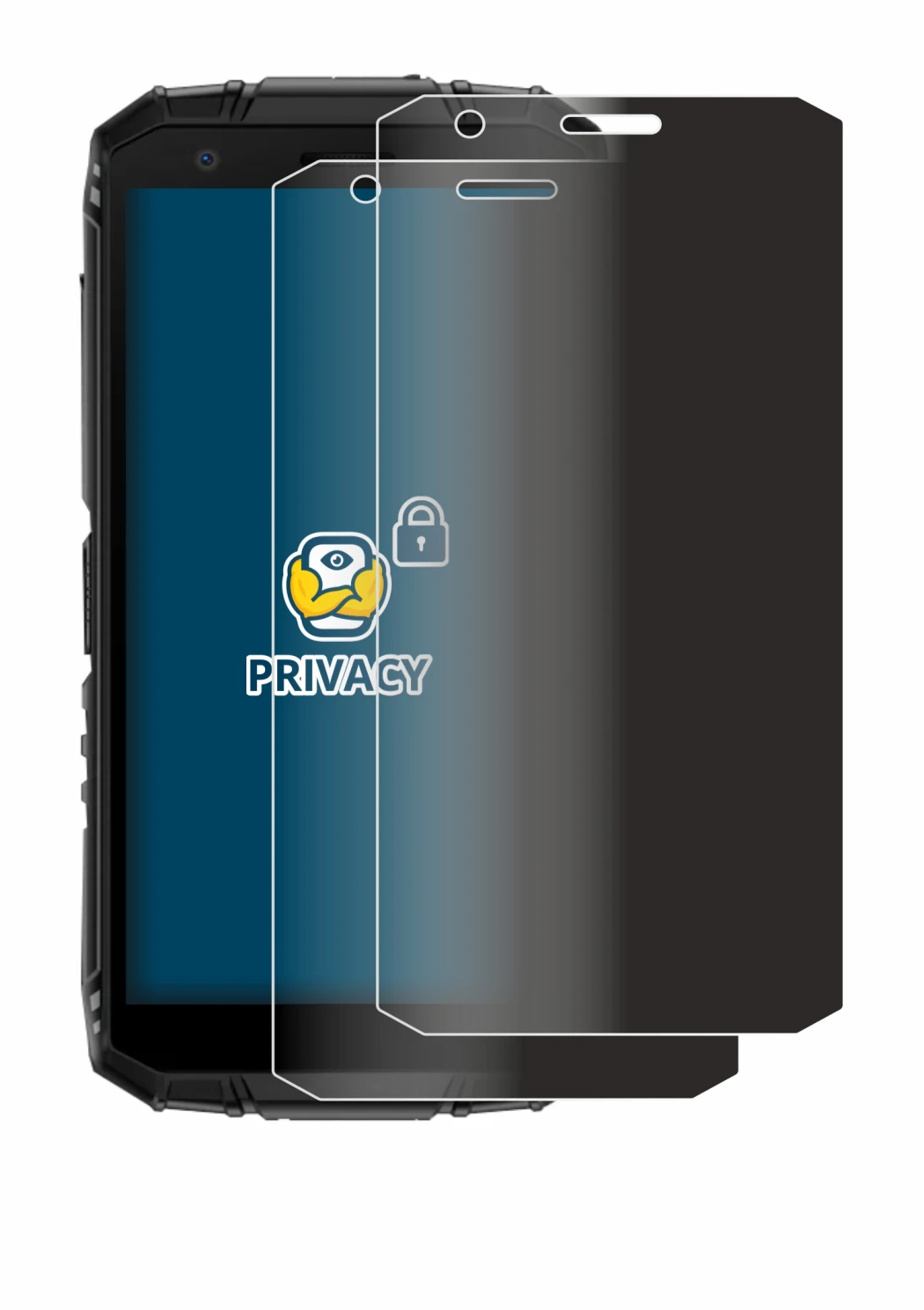 Image of the device Doogee Fire 3 with a wide variety of screen protectors.
