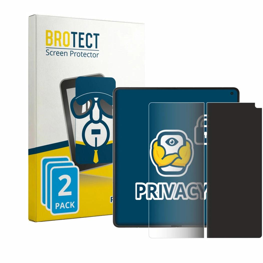 Front side of a product packaging with the brand logo BROTECT. Next to it is the device Motorola Razr Fold (Inner display) sho