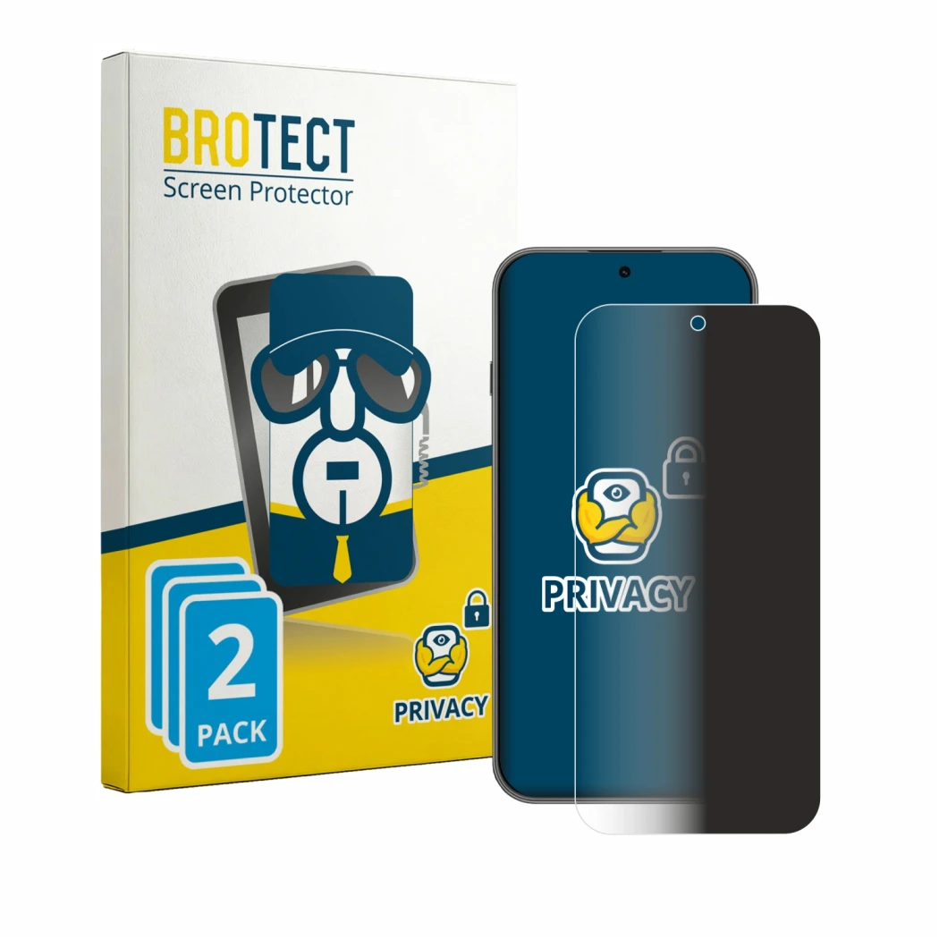 Front side of a product packaging with the brand logo BROTECT. Next to it is the device Huawei Nova 15 Max shown with the corr