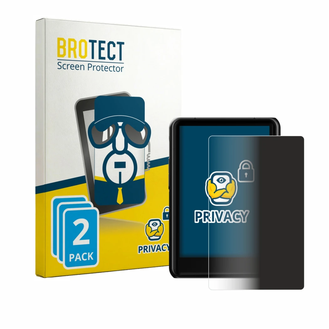 Front side of a product packaging with the brand logo BROTECT. Next to it is the device Hiby R3 Pro II shown with the correspo