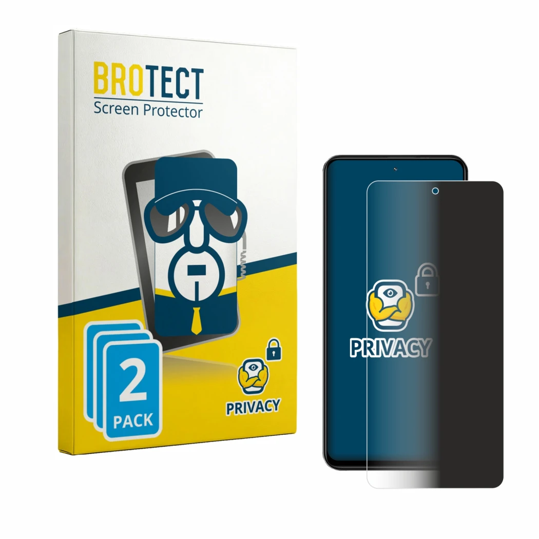 Front side of a product packaging with the brand logo BROTECT. Next to it is the device Blackview Color 6 shown with the corre