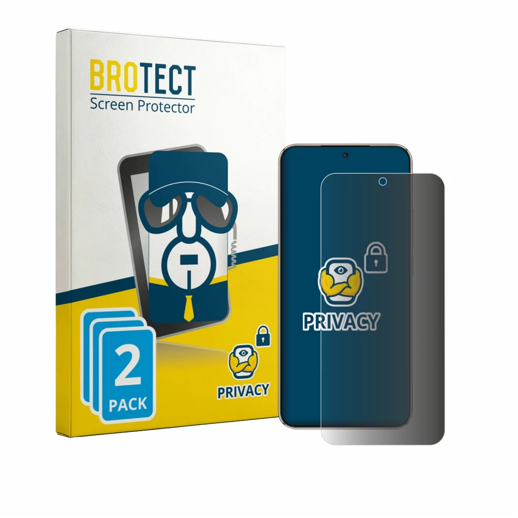 Front side of a product packaging with the brand logo BROTECT. Next to it is the device Honor X 70 Pro Max shown with the corr