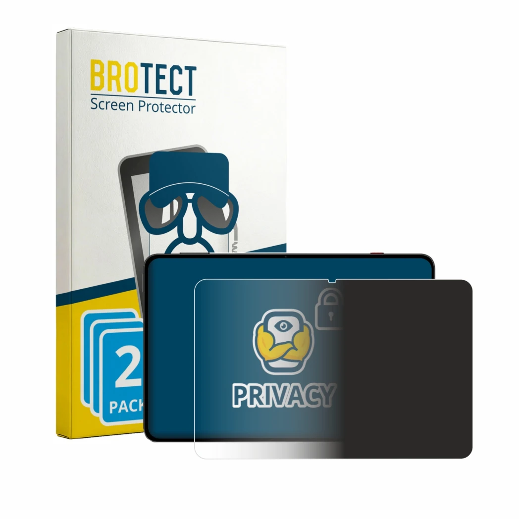 Front side of a product packaging with the brand logo BROTECT. Next to it is the device RedMagic Astra 2 shown with the corres