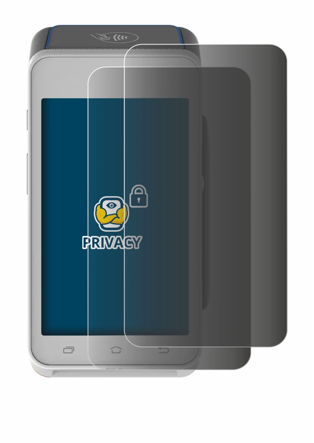 Image of the device Pax A910S with a wide variety of screen protectors.
