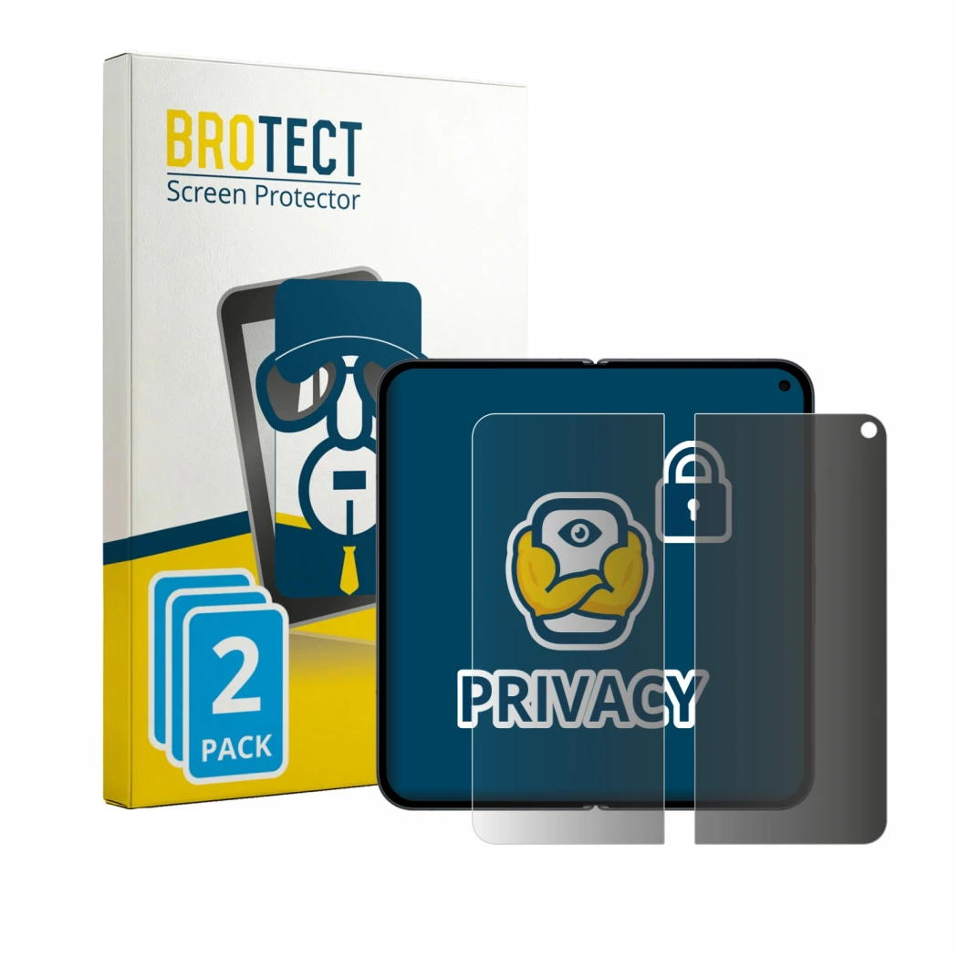 Front side of a product packaging with the brand logo BROTECT. Next to it is the device Google Pixel 11 Pro Fold (Inner displa