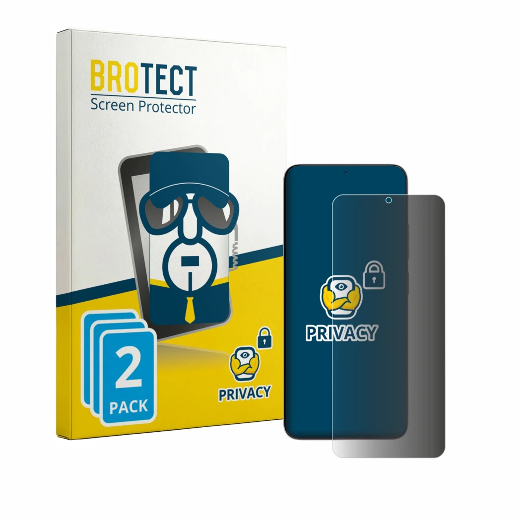 Front side of a product packaging with the brand logo BROTECT. Next to it is the device ZTE Blade V80 Max shown with the corre