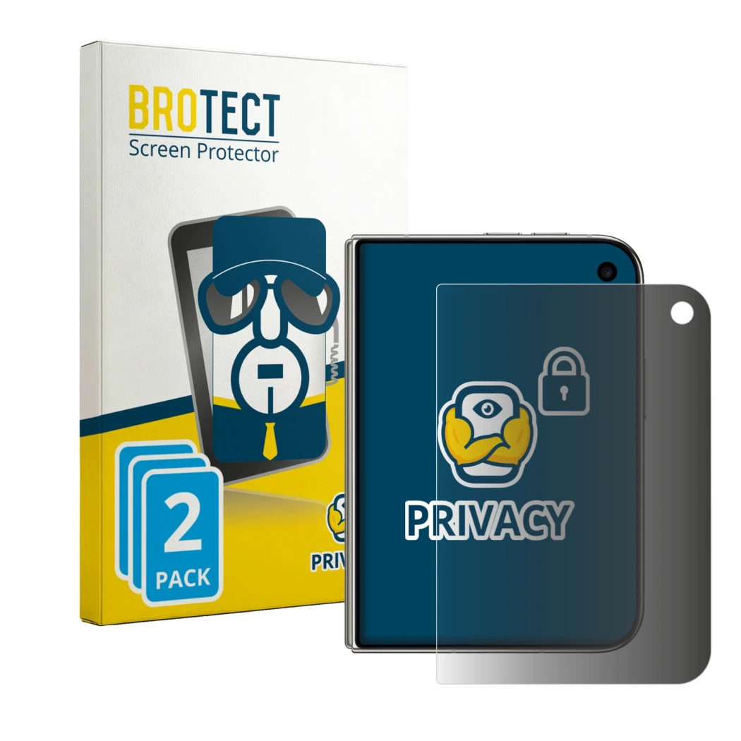 Front side of a product packaging with the brand logo BROTECT. Next to it is the device Apple iPhone Duo shown with the corres