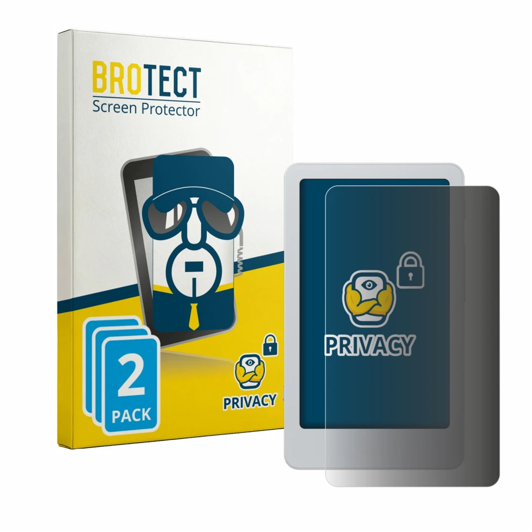 Front side of a product packaging with the brand logo BROTECT. Next to it is the device Onyx Boox Picco shown with the corresp