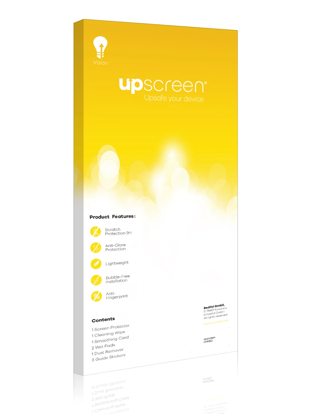 Back side of a product packaging with the brand logo upscreen