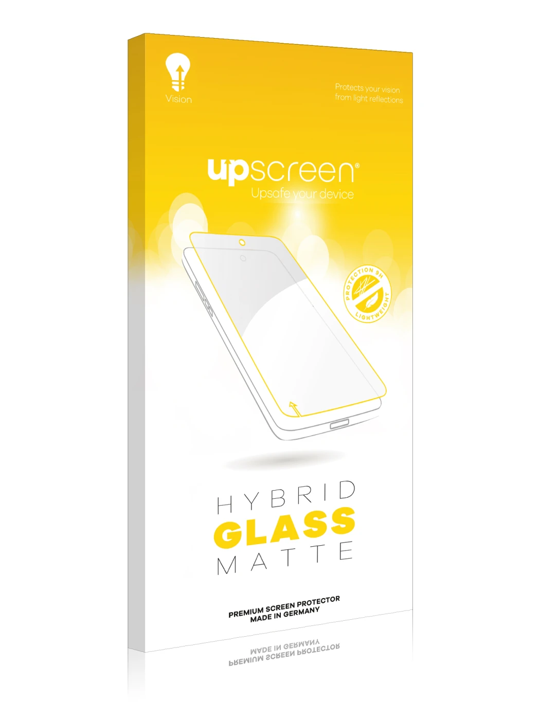 Front side of a product packaging with the brand logo upscreen