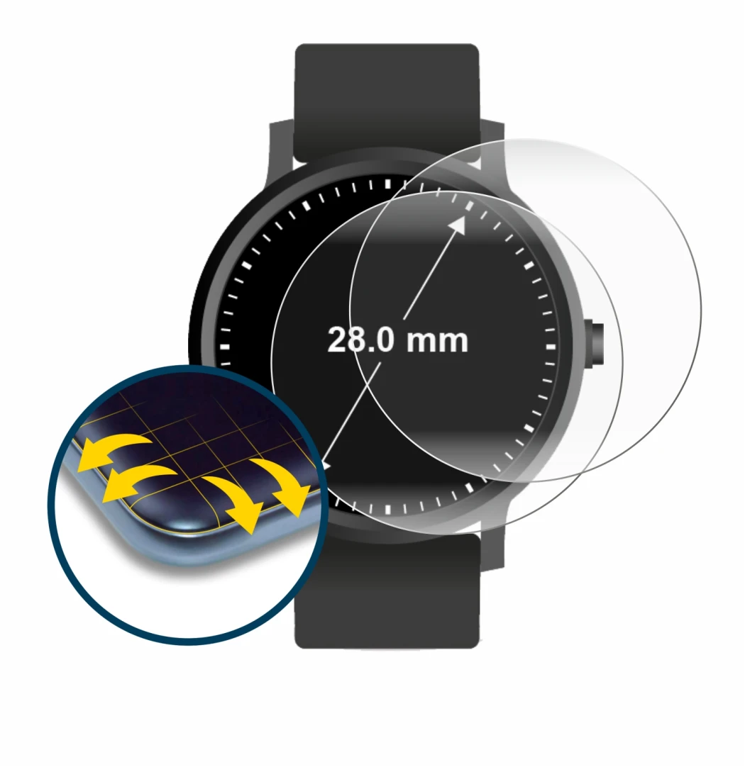 Image of the device Watches (Circular, ø: 28 mm) with a wide variety of screen protectors.