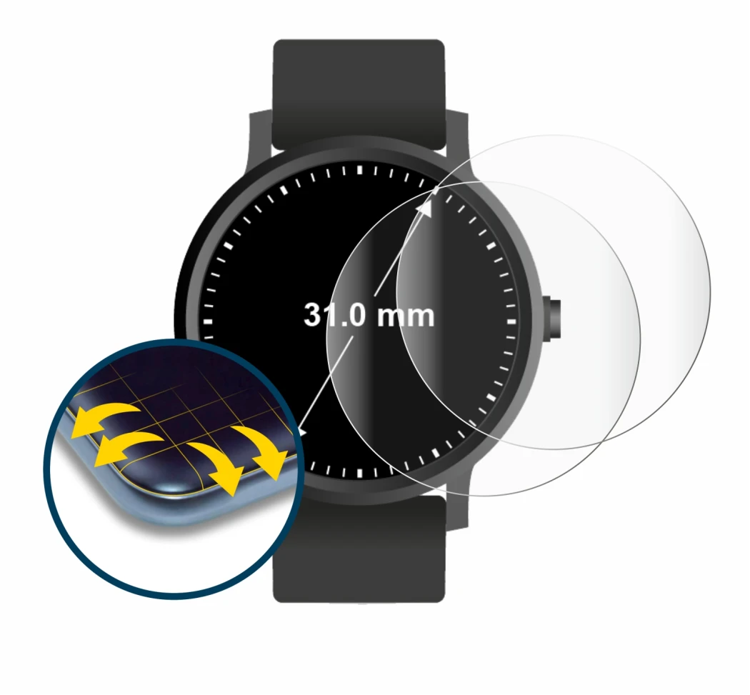 Image of the device Watches (circular, ø: 31 mm) with a wide variety of screen protectors.