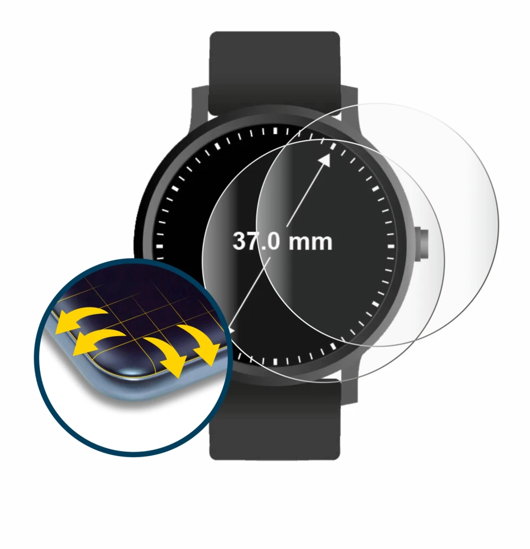 Image of the device Watches (Circular, ø: 37 mm) with a wide variety of screen protectors.