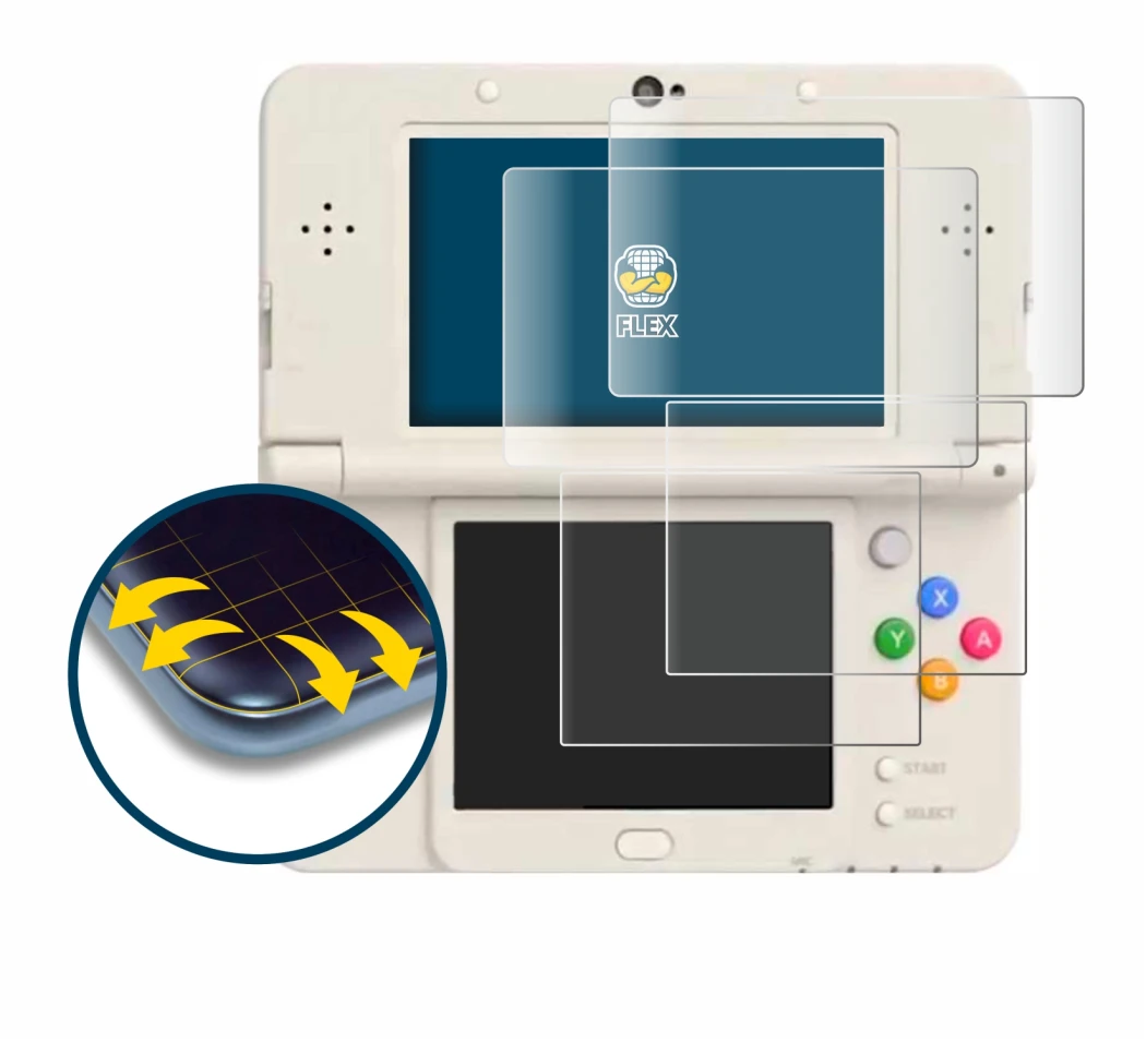 Image of the device Nintendo New 3DS with a wide variety of screen protectors.